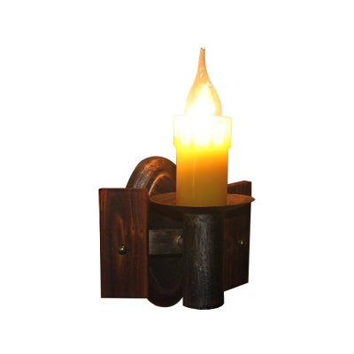 1 Bulb Candle Wall Sconce Light Country Metal Wall Sconce Light Fixture with Wood for Foyer