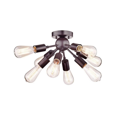 8 Light Starburst Lighting Fixture Industrial Metal Open Bulb Ceiling Lights for Bedroom