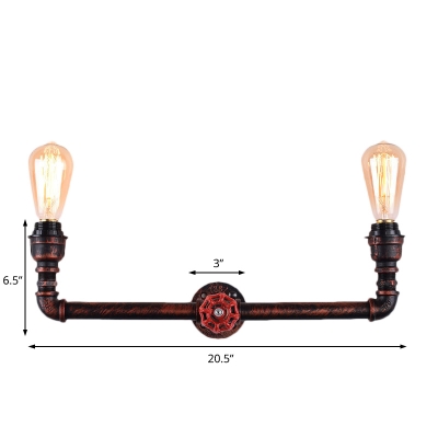 Antique Copper Valve Wall Light Sconces Steel 2 Heads Open Bulb Wall Sconce Lamps for Entry
