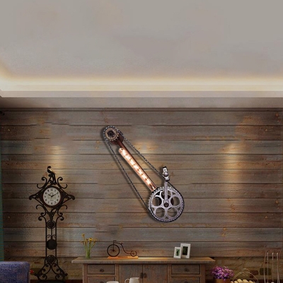 Bike Gears Wall Mounted Light Aged Metal 1 Light Tube Wall Sconce Lighting for Living Room