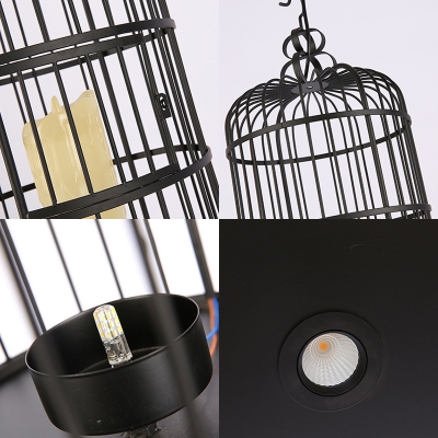 Birdcage Pendant Light Fixtures Retro Iron and Resin 1 Head Candle Hanging Lights for Restaurant