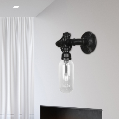 Black Pipe Sconce Lighting Fixtures Antique Metal and Glass 1 Bulb Sconce Lights for Foyer