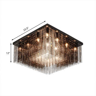 Black Squared Ceiling Fixture Contemporary Stainless Steel Crystal Ceiling Light Fixtures for Bedroom