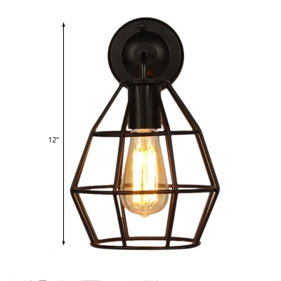 Cage Sconce Fixture Industrial Retro Metal 1 Bulb Wall Sconce Light Fixtures in Black for Entry