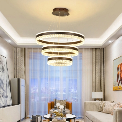 Clear Crystal Ring Ceiling Chandelier Modern Led Hanging Ceiling Light in Brown