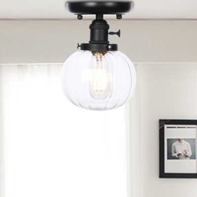 Contemporary Global Semi Flush Mount Light Steel 1 Head Semi-Flush Mount Ceiling Fixture with Glass Shade