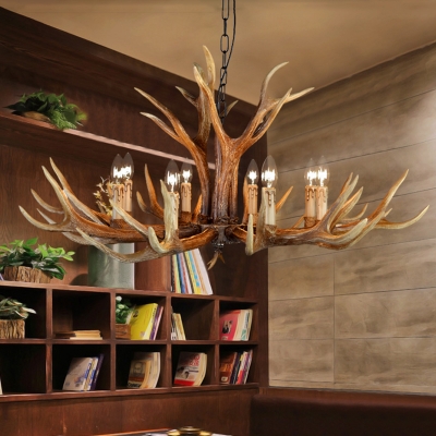 Country Style Antler Chandelier with Candle Resin Multi Light Hanging Pendant Light