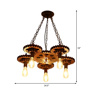 Creative Open Bulb Pendant Ceiling Light Vintage Iron Gear Hanging Light Fixtures for Dining Room