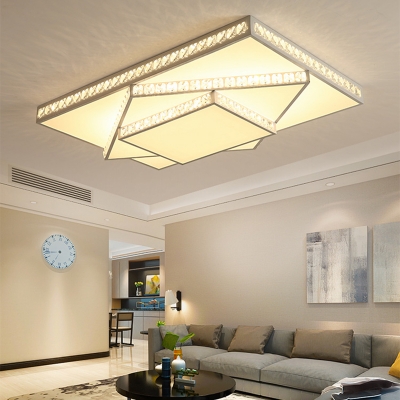 Crystal Accent Style Geometric Ceiling Light LED Acrylic Shade Flush Mount Suction Lamp in White