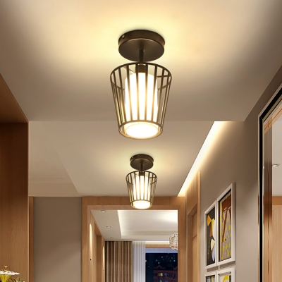 Black Ceiling Fixture Modern Fabric and Iron 1 Head Semi Flush Mount Light for Corridor