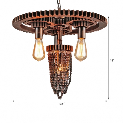 Exposed Bulb Hanging Pendant Lights Retro Style Metal 3 Heads Chain Hung Pendant for Living Room
