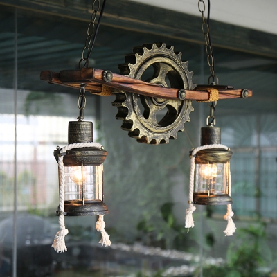 

Gear Hanging Pendant Lights Rustic Wood and Metal 2 Heads Hanging Pendant Light for Living Room Bedroom, HL560597