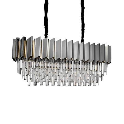 Gray Linear Pendant Lighting Modern Crystal Stainless Steel Hanging Lamp over Kitchen Island