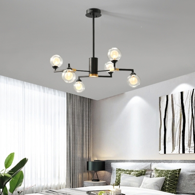 Height Adjustable Modo Hanging Light with Clear Glass Shade Contemporary Led Pendant Light in Black
