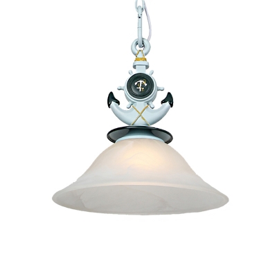 Mediterranean Bell Pendant Lighting Glass and Iron 1 Head Chain Hung Pendant over Kitchen Island