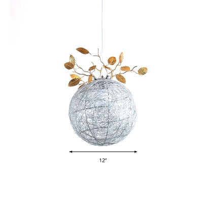Metal Globe Ceiling Pendant Light Nordic 1 Light Knit Suspension Light with Leaf Decoration