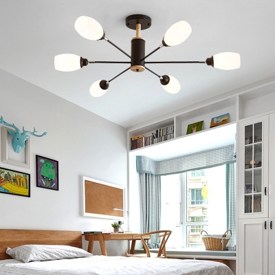 Modern Black Semi Flush Ceiling Fixture with Carafe Shade 6/8/10 Light Glass Ceiling Light for Bedroom