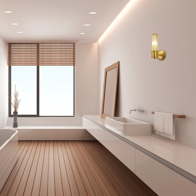 Modern Cylinder Wall Lighting Fixtures Metal and Glass 1/2 Light Sconce Light Fixture for Bathroom