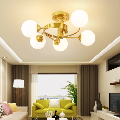 Modern Global Shade Semi-Flush Ceiling Light 3/5 Light Metal Flush Mount Light in Gold for Living Room