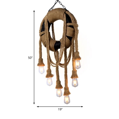Open Bulb Pendant Ceiling Lights Village Rope 1 Light Novelty Hanging Lamps for Kitchen Table
