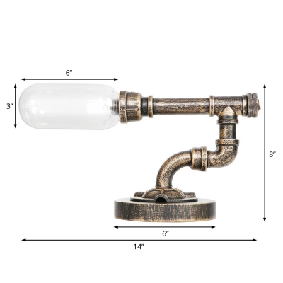 Pipe Table Lamps Steampunk Metal 1 Head Plug in Accent Lamp with Clear Glass Shade for Bedside