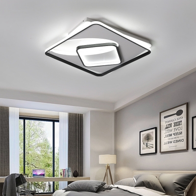 Rectangle/Square Indoor Ceiling Light Metal LED Contemporary Flush Mount Fixture in Black and White
