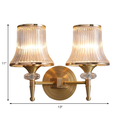 Ribbed Glass Shade Wall Lighting Modern Metal and Crystal Sconce Light Fixture for Living Room