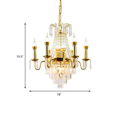 Traditional Candle Pendant Chandelier Metal Crystal Bead 6 Lights Ceiling Pendant for Kitchen Dining