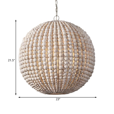 Wood Beaded Suspension Lamp with Globe Shade Country Style 1 Light Hanging Pendant Light