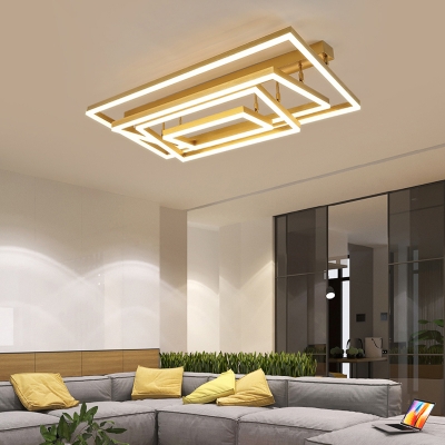 2/3/4/5 Tier Rectangular Semi Flush Mount Modern Metal Ceiling Light in Gold for Bedroom