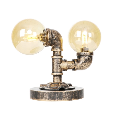2 Light Globe Glass Table Lamp Industrial Style Metal Accent Table Lamp with Pipe for Bedroom
