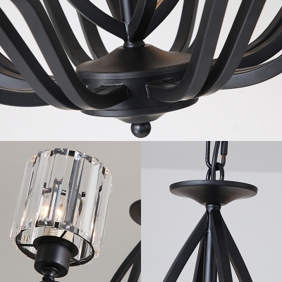 3/6 Lights Cylinder Ceiling Chandelier Modern Crystal Fringe Hanging Pendant Lights in Black for Indoor