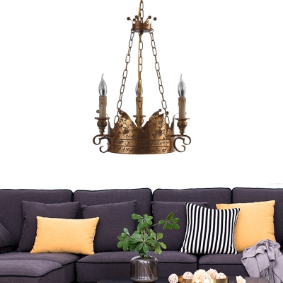 Aged Brass Crown Hanging Light with Candle Loft Country Style Metal Chandelier Lighting