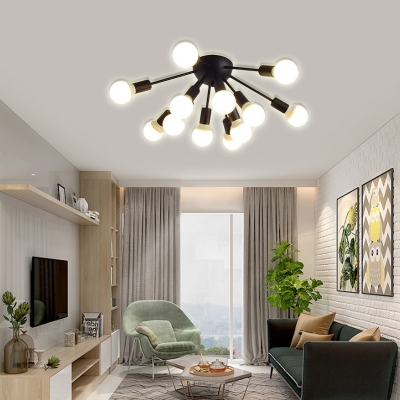 Bare Bulb Bedroom Ceiling Light Fixture Metal 8/12 Light Modern Flush Mount Light in Black/White