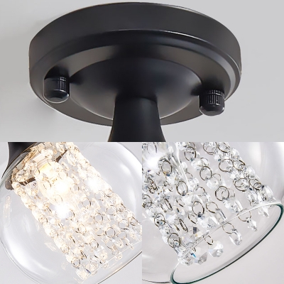 Black Crystal Bead Semi Flush Mount Lighting Contemporary Glass Metal 1 Head Semi Flush Light for Indoor