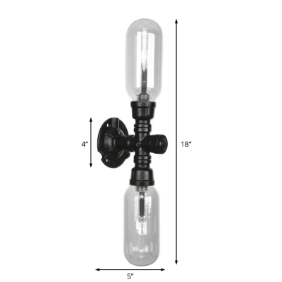 Black Pipe Sconce Lighting Fixtures Antique Metal and Glass Novelty Sconce Lamp for Corridor