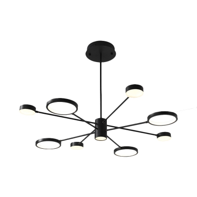 Black Ring Chandelier Light with Radial Design Metallic Led Modern Ceiling Pendant Light