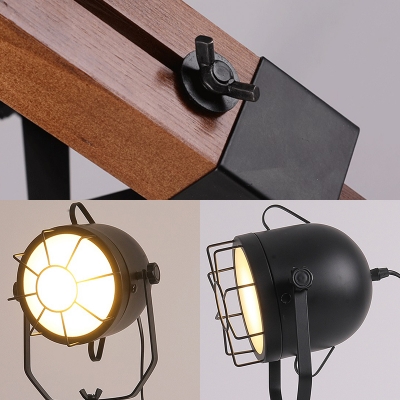 Black Tripod Table Lamps Antique Wood and Iron 1 Head Cage Desk Lamp for Bedroom Bedside