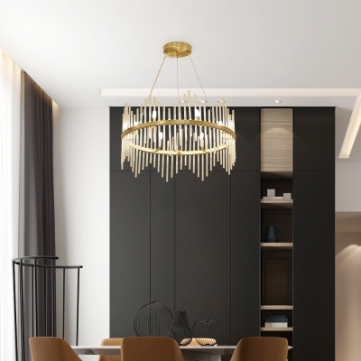 Brass Round Chandelier Light Fixture Modern Crystal Glass 6/8 Lights Pendant Lighting for Indoor