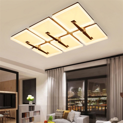 Contemporary Champagne Gold Flush Lighting with Square Shade 2/4/6 Lights Metal Ceiling Light Fixture