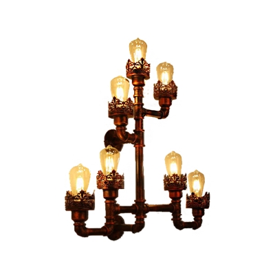 Copper Pipe Up Lighting Sconce Lamp Retro Style Iron 7-Light Sconce Light Fixture for Coffee Shop