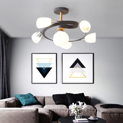 Curve Bedroom Semi Flush Ceiling Light Metal 4/6 Light Modern Flush mount Light in Multicoloured