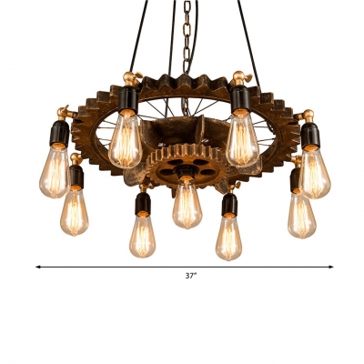 Exposed Bulb Ceiling Pendant Light Vintage Steel 9-Light Chandelier Lighting Fixture for Bedroom