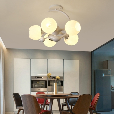 Flower/Global Shade Living Room Semi Flush Glass 5 Lights Modern Ceiling Light in White