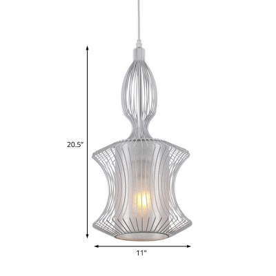 Fluted Hanging Lantern Vintage Iron Single Light Pendant Light Fixtures in White for Study