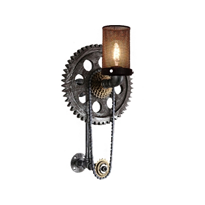 Gear Sconce Light Fixture Aged Metal Wall Sconce Light Fixture in Antique Black for Restaurant