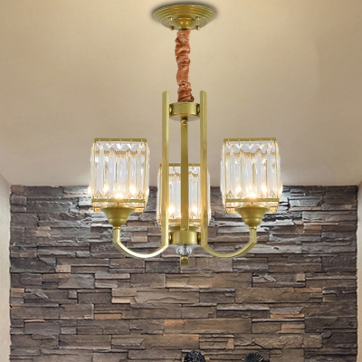 Gold Square Chandelier Light Mid Century Modern Crystal and Iron Pendant Chandelier for Living Room and Bedroom