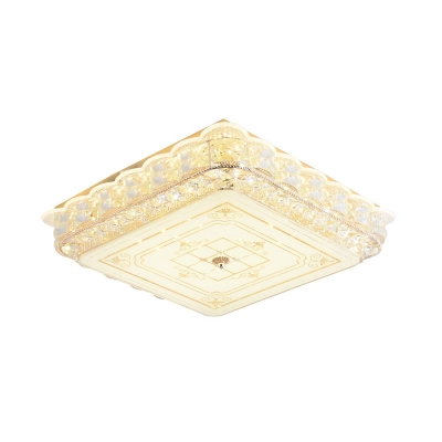 Circle/Square Flush Mount Ceiling Light Contemporary Clear Crystal Led Flush Lamp in Gold with Glass Diffuser