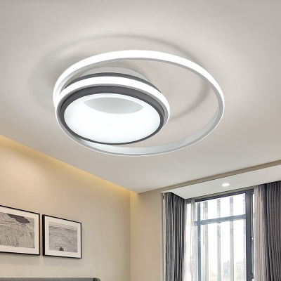 LED Double Ring Flushmount Light Minimalist Metal Black and White Ceiling Flush Light