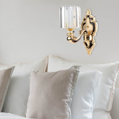 Mid Century Cylinder Wall Lighting Metal and Crystal Sconce Lighting Fixtures for Living Room and Bedroom